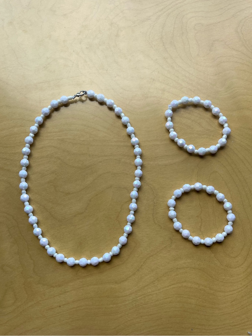 White Beaded Necklace and Bracelet Set
